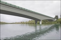 Simulated view of proposed Dr Fine Bridge replacement in Del Norte County. View is from the south side of the Smith River looking north toward the bridge.