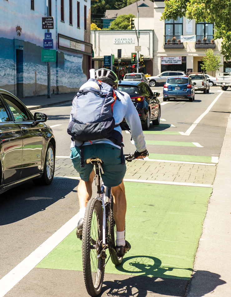 Photo of a bicyclist using a new bike lane