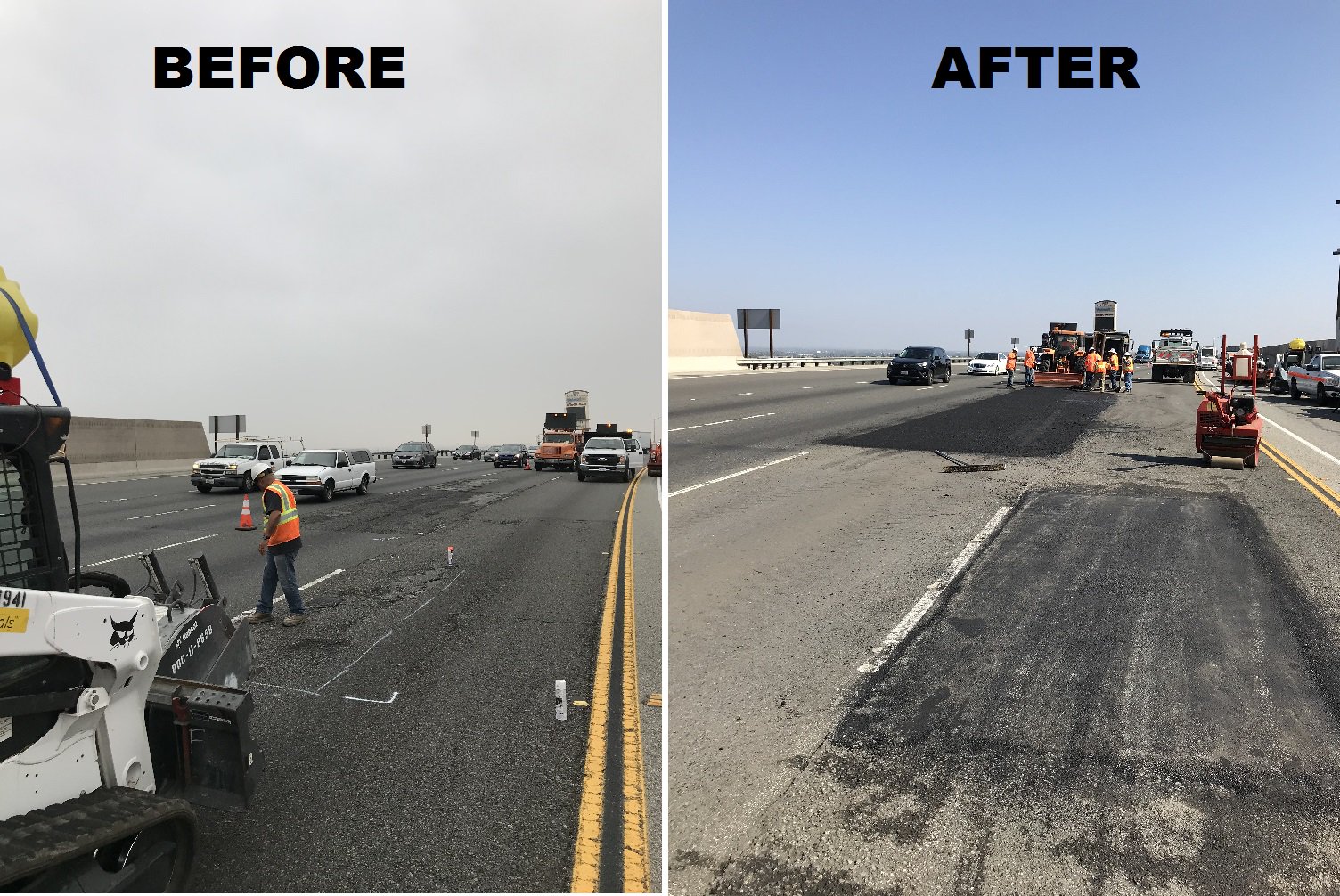 District 7 tweet of before and after pothole repair work