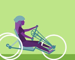 Illustration of a disabled girl riding a custom-made bicycle.